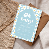 Oh Baby Shower | Blue Retro Daisy 70er Einladung