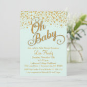 Oh Baby Shower Einladung | Minze und Gold-Glitzer (Stehend Vorderseite)