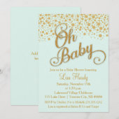Oh Baby Shower Einladung | Minze und Gold-Glitzer (Vorne/Hinten)