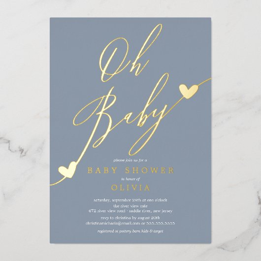 Oh Baby Shower Foil Einladung (Vorderseite)