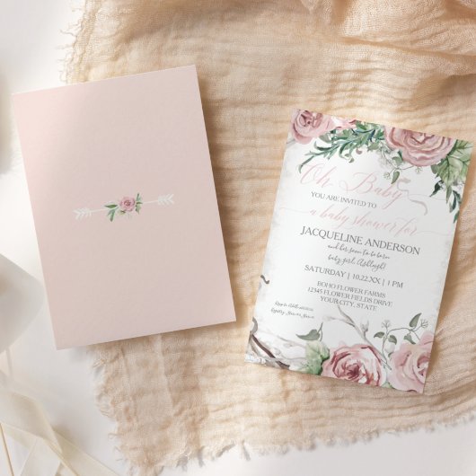 Oh Baby Shower Girl BOHO Aquarell Blume Crown Einladung