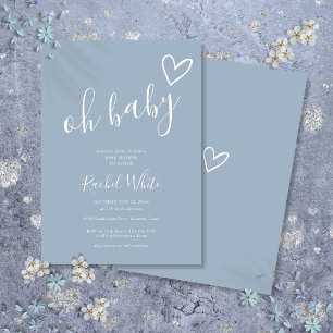 Oh Baby Shower Herz Dusty Blau Minimalistisch Einladung