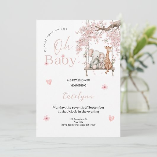 Oh Baby Shower Invitation • Cherry Blossom Theme Einladung (Stehend Vorderseite)