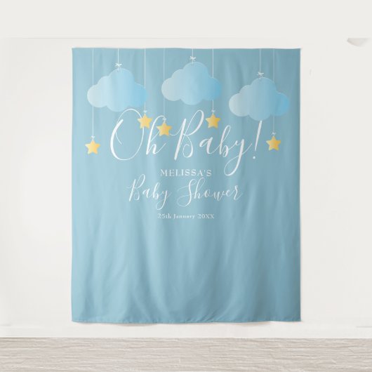 Oh Baby Shower Niedlich Blue Foto Stand Hintergrun Wandteppich (Vorderseite)