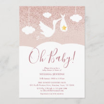 Oh Baby Shower Storch Rose Gold Glitzer