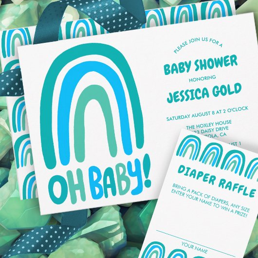 OH BABY SHOWER Sweet Blue Rainbow CUSTOM Begleitkarte