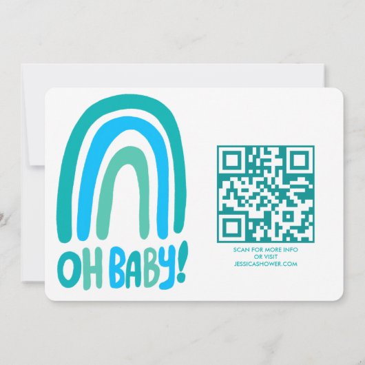 OH BABY SHOWER Sweet Blue Rainbow CUSTOM QR CODE Einladung (Rückseite)