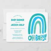 OH BABY SHOWER Sweet Blue Rainbow CUSTOM QR CODE Einladung (Vorderseite)