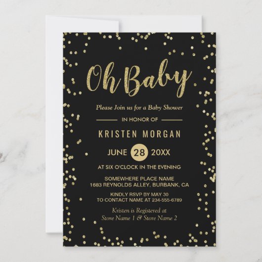 Oh Baby Shower Trendy Black Gold Glitzer Dots Einladung (Vorderseite)