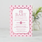 Oh Baby Shower Trendy Pink Glitzer Polka Dots Einladung (Stehend Vorderseite)