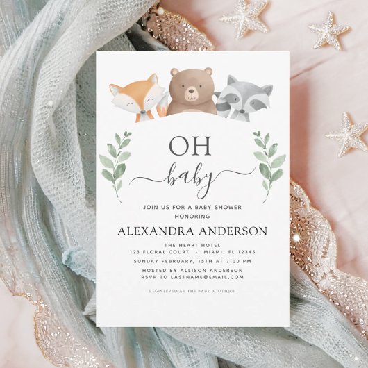 Oh Baby Shower Woodland Greenery Einladung