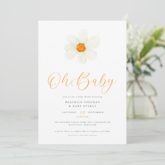 Oh Baby Simple Daisy Gender Neutral Baby Dusche Einladung (Stehend Vorderseite)