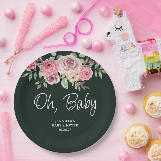 Oh Baby Simple Rose Radiant Green Baby Dusche Pappteller (Party)