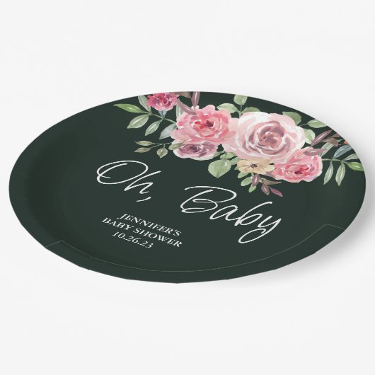 Oh Baby Simple Rose Radiant Green Baby Dusche Pappteller (Schrägansicht)