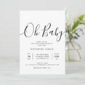 OH BABY Simple Script Baby Dusche Einladung (Stehend Vorderseite)