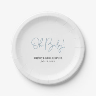 Oh Baby Sky Blue Personalisiert Baby Dusche Pappteller