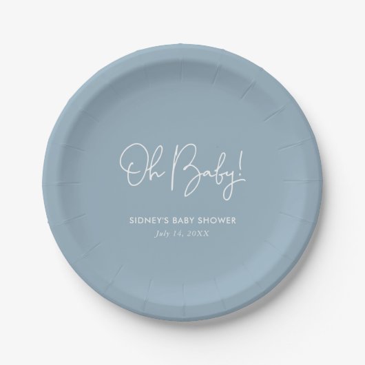 Oh Baby Sky Blue Personalisiert Baby Dusche Pappteller (Vorderseite)