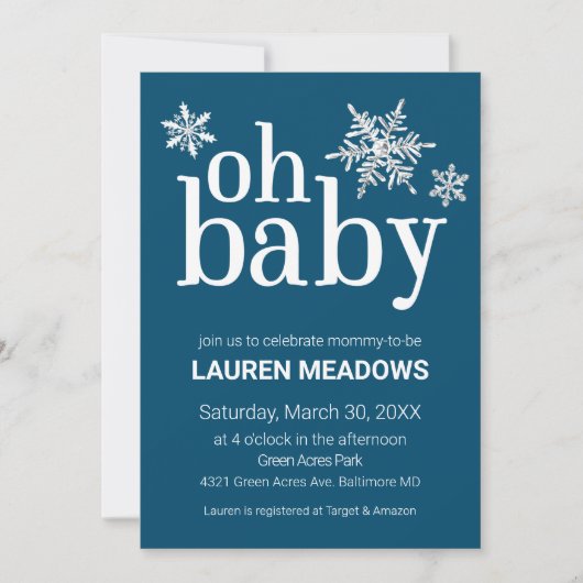Oh Baby Snowflake Winter Baby Dusche Einladung (Vorderseite)