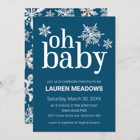 Oh Baby Snowflake Winter Baby Dusche Einladung (Vorne/Hinten)