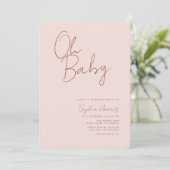 Oh Baby Soft Blush Pink Minimal Einladung (Stehend Vorderseite)