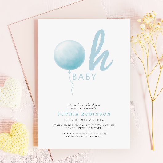 Oh Baby Soft Pastel Blue Balloon Baby Boy Shower Einladung