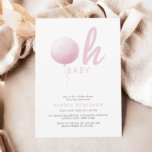 Oh Baby Soft Pastel Pink Balloon Baby Girl Shower Einladung
