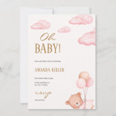 Oh, Baby! Soft Pink Cloud Baby Bear Dusche Einladung (Vorderseite)
