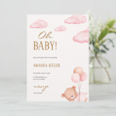 Oh, Baby! Soft Pink Cloud Baby Bear Dusche Einladung (Stehend Vorderseite)