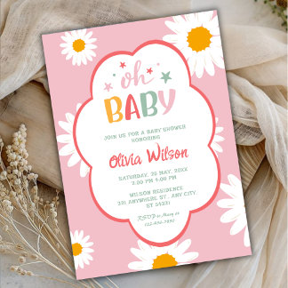 Oh Baby Soft Pink Daisy Baby Girl Shower Einladung