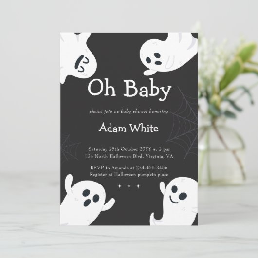Oh Baby Spooky Ghost Halloween Fall Baby Dusche Einladung (Stehend Vorderseite)