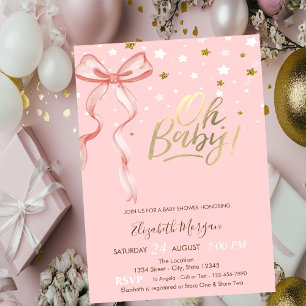 Oh Baby Stars Pink Bow Baby Dusche Einladung