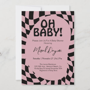 Oh Baby! Staubige Rose Kariert Moderne Babyparty Einladung