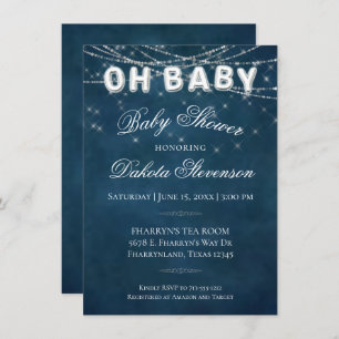Oh Baby String Light   Dark Navy Blue Baby Balloon Einladung