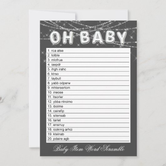 Oh Baby String Light | Graues Word-Scramble-Spiel (Vorderseite)