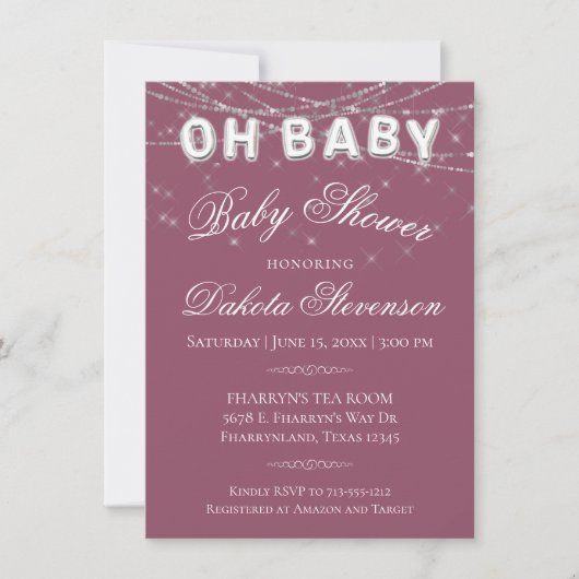 Oh Baby String Light | Millennial Pink Balloon Einladung (Vorderseite)
