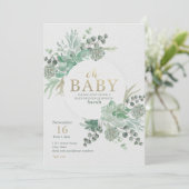 Oh Baby Succulent Baby Dusche Einladung (Stehend Vorderseite)