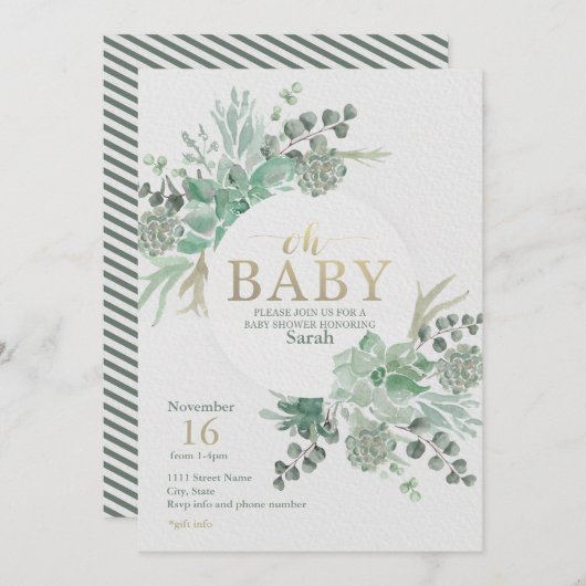 Oh Baby Succulent Baby Dusche Einladung (Vorne/Hinten)
