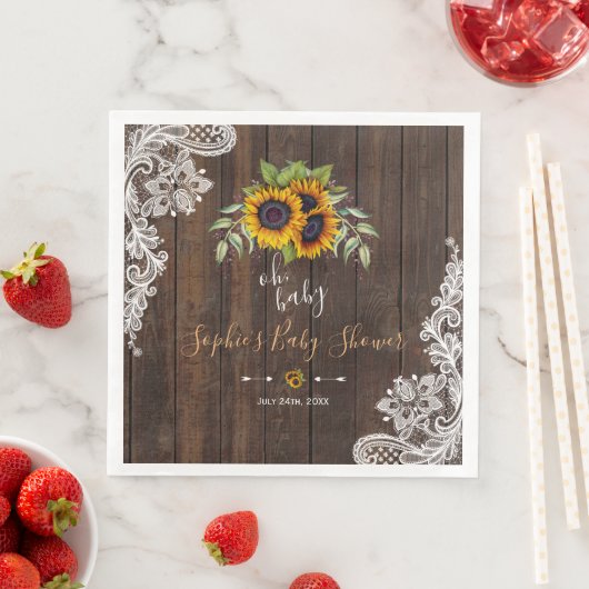Oh BABY Sunflowers Bouquet Wood Lace BABY SHOWER Serviette (Beispiel)