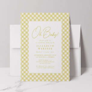 Oh Baby süße gelbe Gingham neutrale Babyparty Einladung