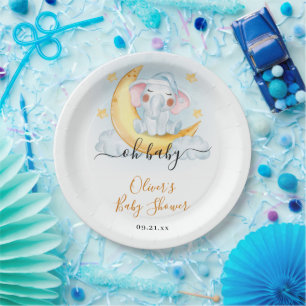 Oh Baby Süßer Elefant Aquarell Baby Shower Pappteller