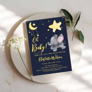 Oh Baby! Süßer Elefant & Luftballon-Baby-Party Einladung
