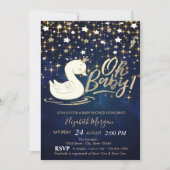Oh Baby Swan Crown Stars Navy Blue Baby Dusche Einladung (Vorderseite)