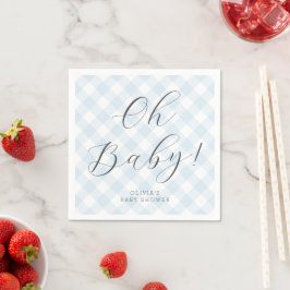 Oh Baby! Sweet Baby Blue Gingham Baby Shower Party Serviette