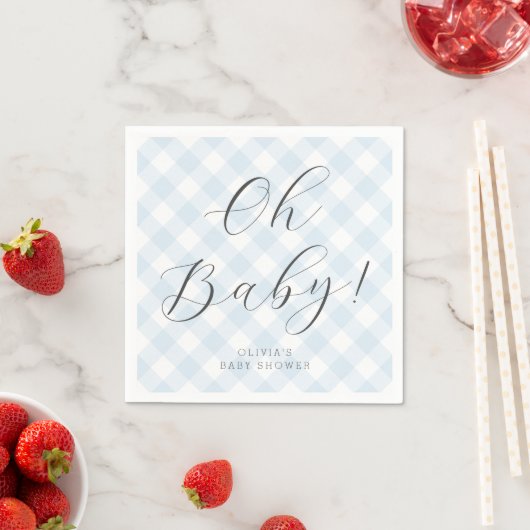 Oh Baby! Sweet Baby Blue Gingham Baby Shower Party Serviette (Beispiel)
