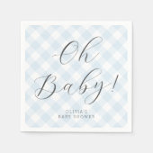 Oh Baby! Sweet Baby Blue Gingham Baby Shower Party Serviette (Vorderseite)