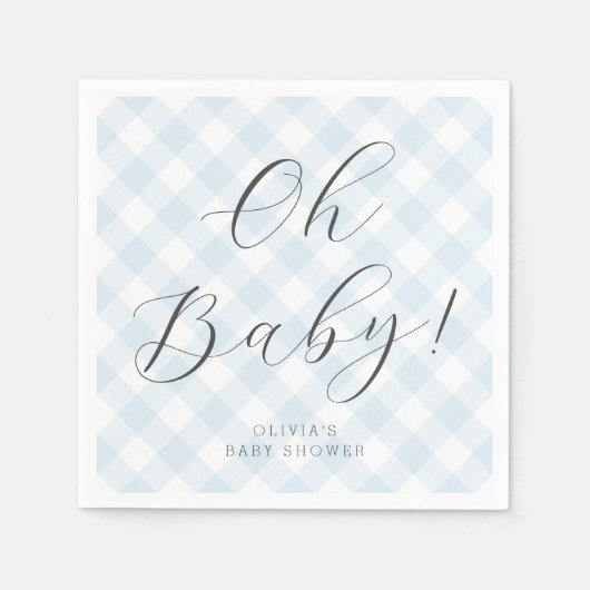 Oh Baby! Sweet Baby Blue Gingham Baby Shower Party Serviette (Vorderseite)