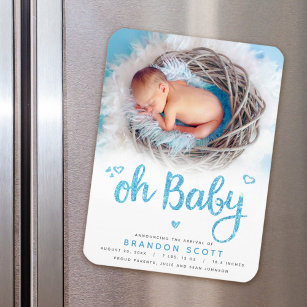 Oh Baby Sweet Bold Modern Blue Boy Birth Foto Magnet