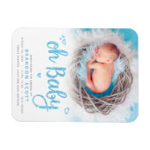 Oh Baby Sweet Bold Modern Blue Boy Birth Foto Magnet (Horizontal)