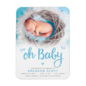 Oh Baby Sweet Bold Modern Blue Boy Birth Foto Magnet (Vertikal)