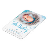 Oh Baby Sweet Bold Modern Blue Boy Birth Foto Magnet (Linke Seite)